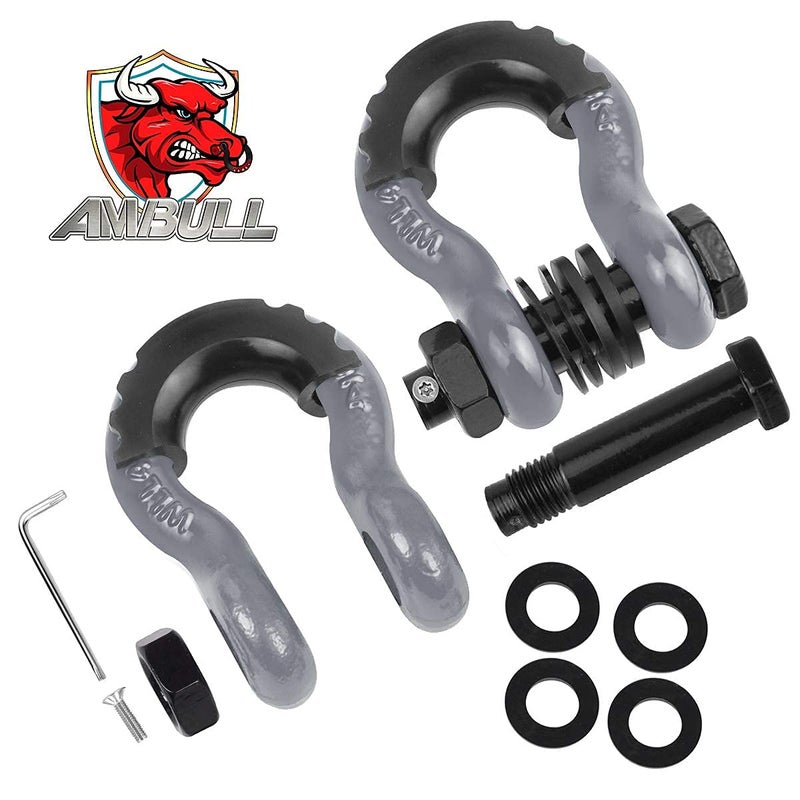 AMBULL Shackles 3/4" D Ring Shackle (2 Pack) 45,0000lb Break Strength with 7/8" Pin, Anti Theft Security Screws, Isolator & Washer Kits for Use with Tow Strap Winch Truck Vehicle Recovery, Grey - Image 2